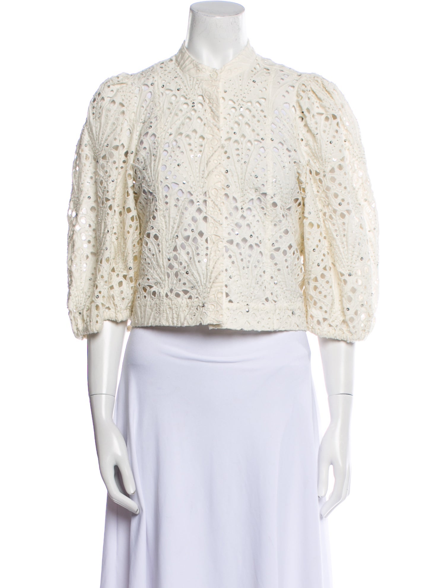 Essentiel Antwerp Lace Pattern Mock Neck Crop Top